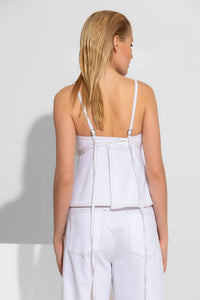 Λευκό denim τοπ με λεπτές τιράντες και δέσιμο στην πλάτη με εμφανείς ραφές