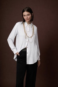 Λευκό Πουκάμισο με Κεντημένο Σχέδιο στην Πλάτη