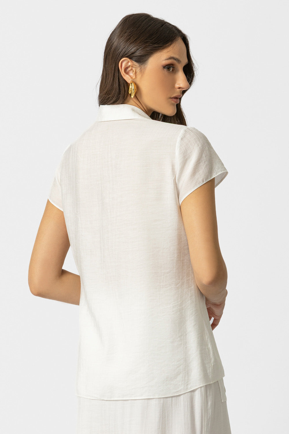 Λευκό Πουκάμισο με Κοντό Μανίκι & Δέσιμο