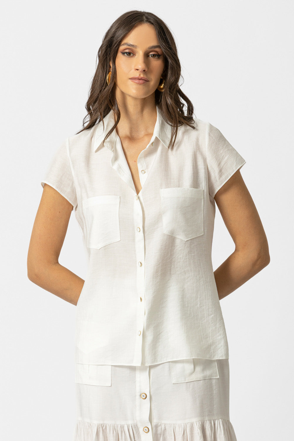 Λευκό Πουκάμισο με Κοντό Μανίκι & Δέσιμο