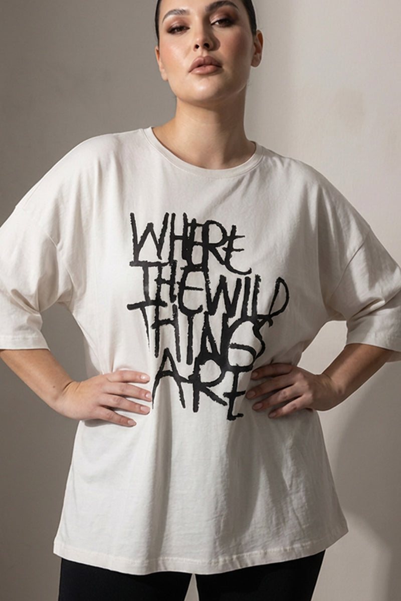 Λευκό T-Shirt με Τύπωμα “Where the Wild Things Are”