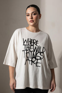 Λευκό T-Shirt με Τύπωμα “Where the Wild Things Are”