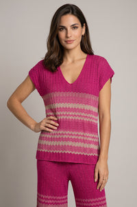 Lurex Πλεκτό Τοπ Ζίγκ-Ζαγκ με V Λαιμόκοψη