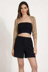 Χρυσό lurex μπολερό με 3/4 μανίκια σε κοντή γραμμή