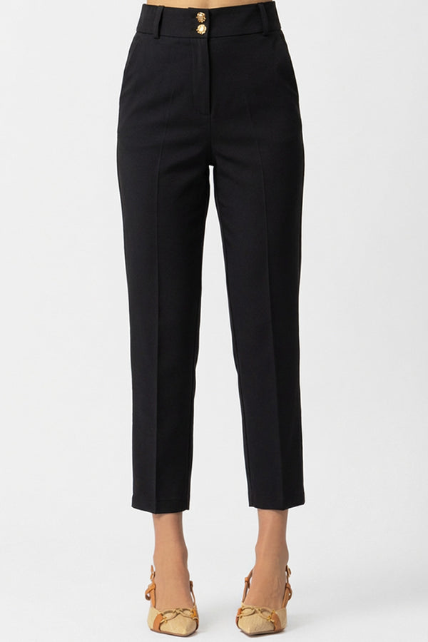 Μαύρο γυναικείο παντελόνι κοστουμιού cropped με χρυσά κουμπιά στη μέση