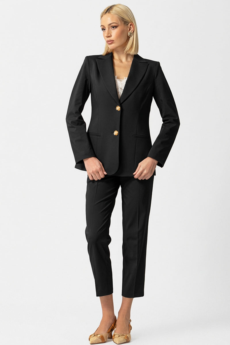 Μαύρο γυναικείο παντελόνι κοστουμιού cropped με χρυσά κουμπιά στη μέση