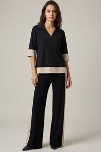 Δίχρωμο Σετ Μαύρο – Μπεζ με Παντελόνι Palazzo