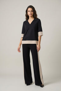 Δίχρωμο Σετ Μαύρο – Μπεζ με Παντελόνι Palazzo