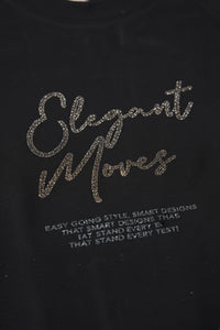 Μαύρο γυναικείο T-shirt με μεταλλιζέ τύπωμα Elegant Moves στο μπροστινό μέρος
