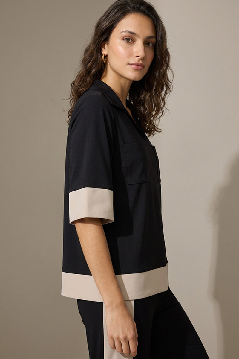 Μαύρη γυναικεία μπλούζα με μπεζ λεπτομέρειες