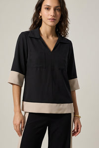 Μαύρη γυναικεία μπλούζα με μπεζ λεπτομέρειες