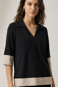 Μαύρη γυναικεία μπλούζα με μπεζ λεπτομέρειες