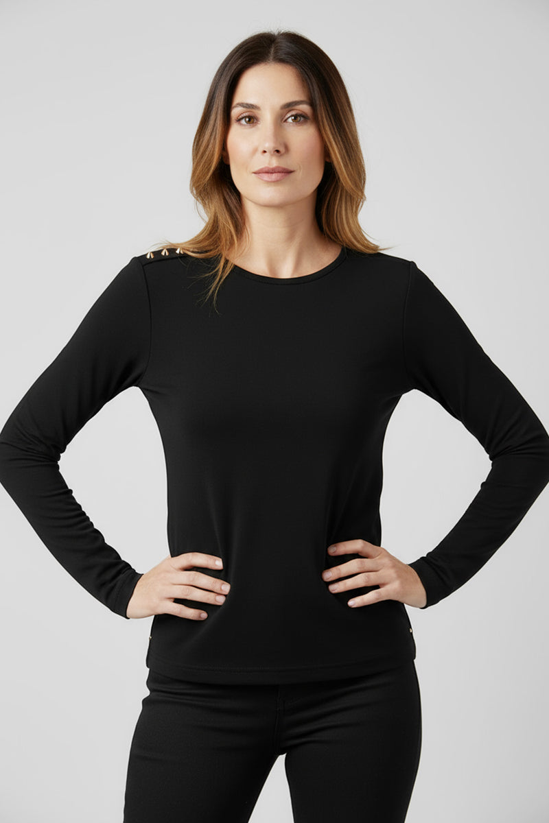 Μαύρη μπλούζα με μακρύ μανίκι και χρυσά κουμπιά στους ώμους – Ellisargi Boutique