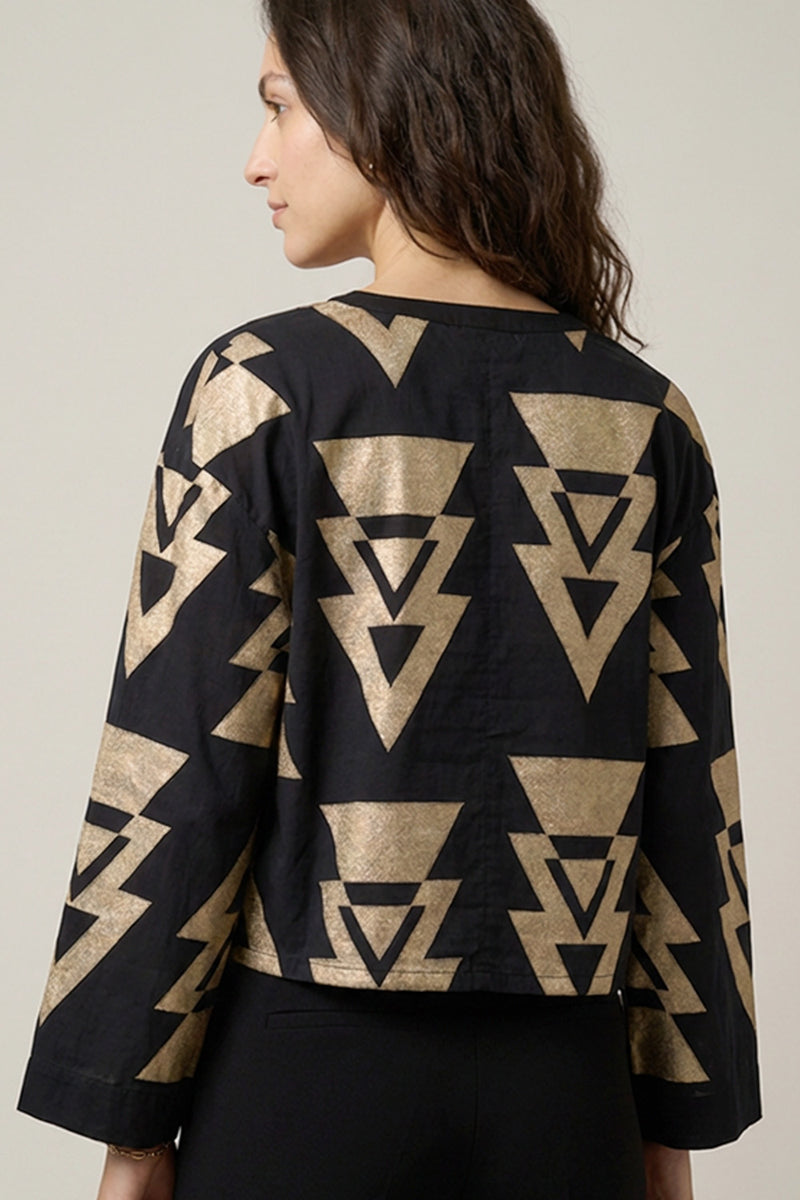 Μαύρη Μπλούζα με Χρυσά Γεωμετρικά Μοτίβα