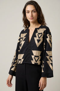 Μαύρη Μπλούζα με Χρυσά Γεωμετρικά Μοτίβα