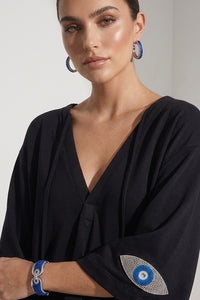 Oversize Μπλούζα με Κέντημα Μάτι – Μαύρη