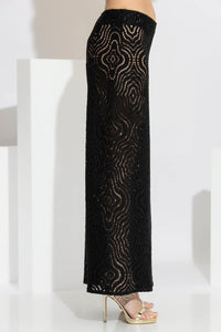 μαύρη παντελόνα από πλεκτή δαντέλα με γεωμετρικό σχέδιο και μακριά γραμμή