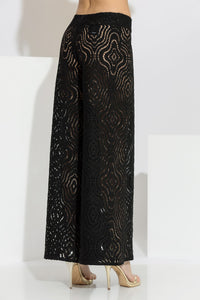 μαύρη παντελόνα από πλεκτή δαντέλα με γεωμετρικό σχέδιο και μακριά γραμμή