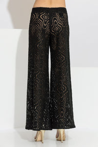 μαύρη παντελόνα από πλεκτή δαντέλα με γεωμετρικό σχέδιο και μακριά γραμμή