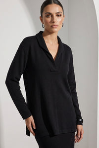 Μαύρη γυναικεία πλεκτή μπλούζα με ματ υφή, μακριά μανίκια και V λαιμόκοψη – Ellisargi Boutique