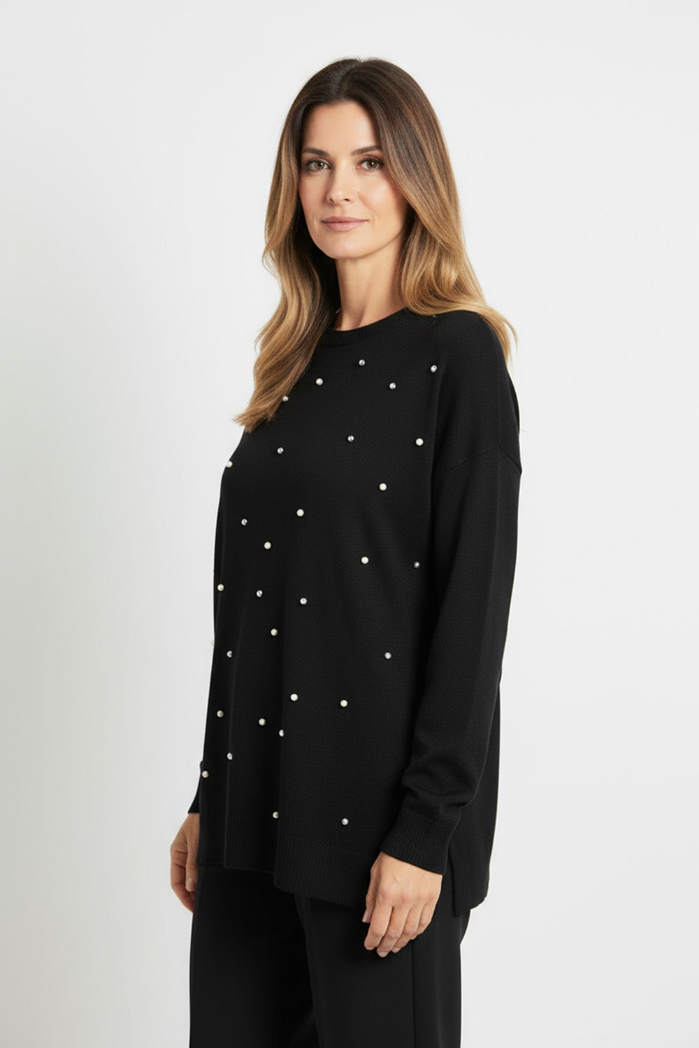 Μαύρη πλεκτή μπλούζα με διακοσμητικές πέρλες – Ellisargi Boutique