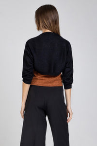 Μαύρο lurex μπολερό με 3/4 μανίκια σε κοντή γραμμή από πίσω όψη
