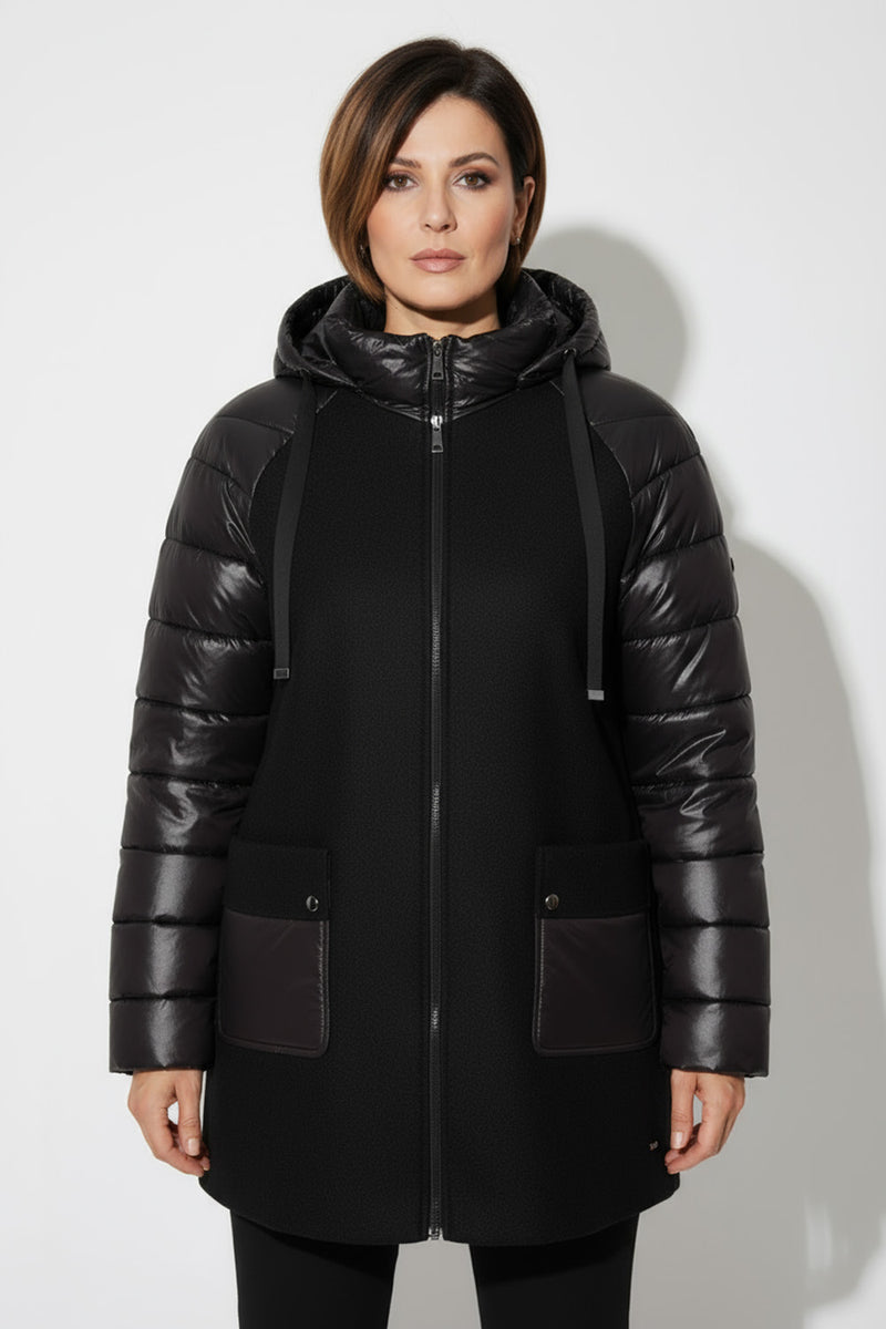 Μαύρο μπουφάν με κουκούλα και υφασμάτινες λεπτομέρειες – Ellisargi Boutique