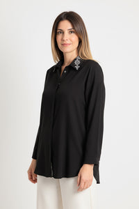 Μαύρο πουκάμισο με στρας στον γιακά – Ellisargi Boutique