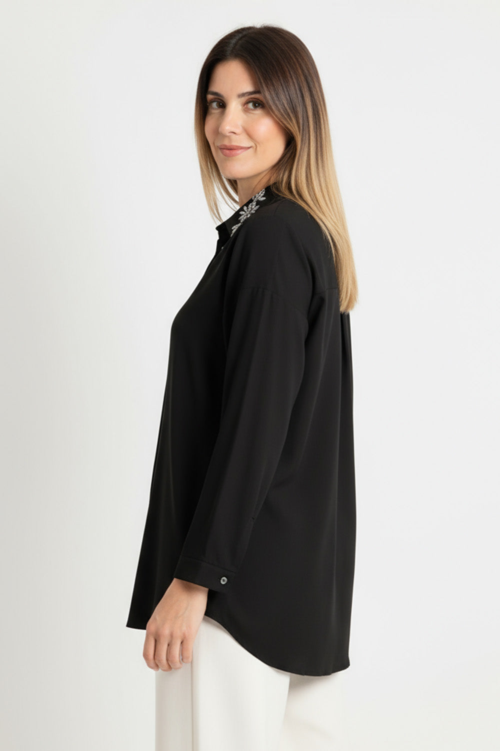 Μαύρο πουκάμισο με στρας στον γιακά – Ellisargi Boutique