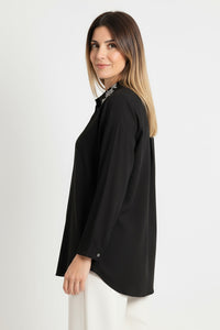 Μαύρο πουκάμισο με στρας στον γιακά – Ellisargi Boutique