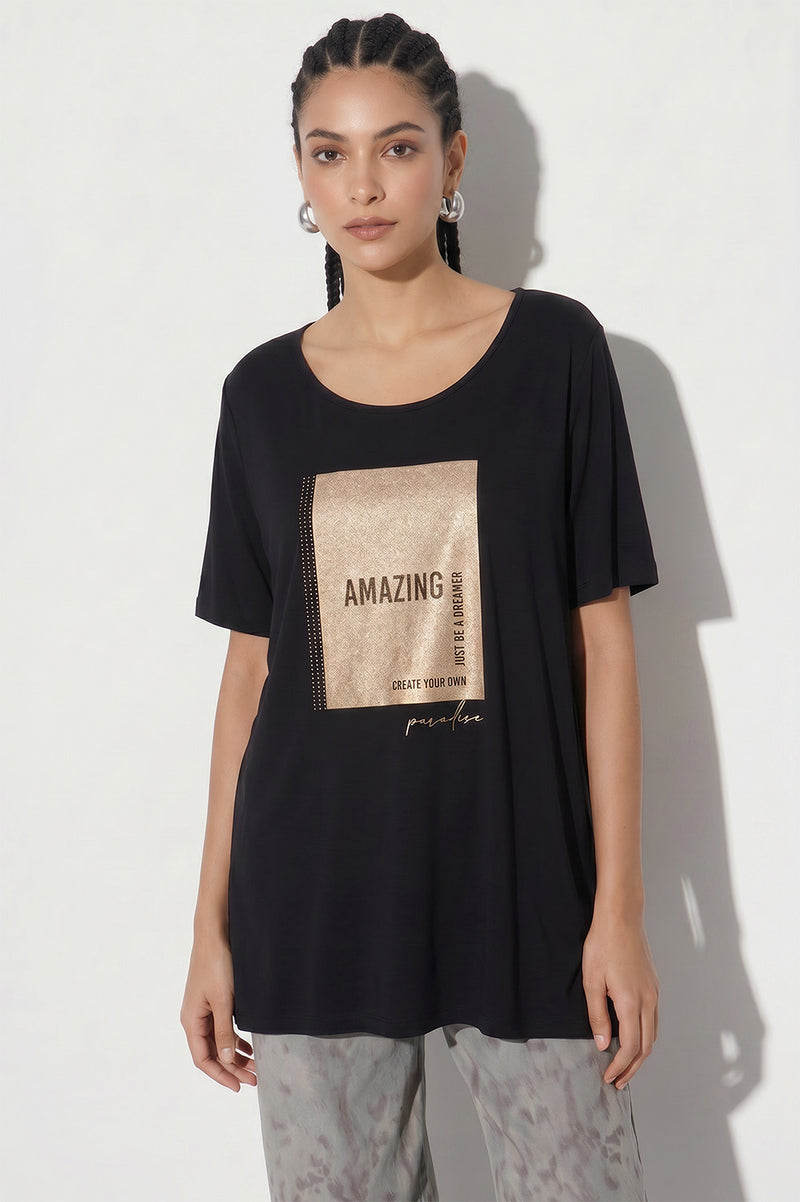 Μαύρο T-shirt “Amazing” με Χρυσό Print