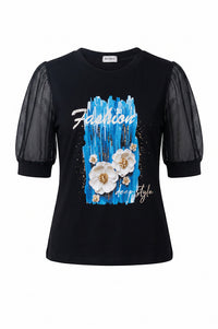 Μαύρη Μπλούζα Fashion Flowers