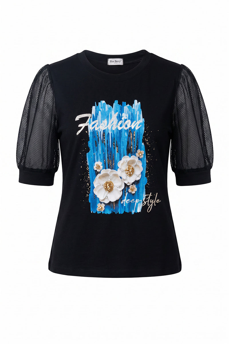 Μαύρη Μπλούζα Fashion Flowers