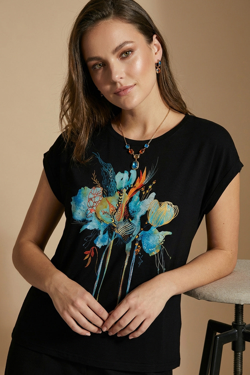 Βαμβακερό T-Shirt Μαύρο με Καλλιτεχνικό Print