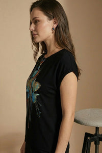 Βαμβακερό T-Shirt Μαύρο με Καλλιτεχνικό Print