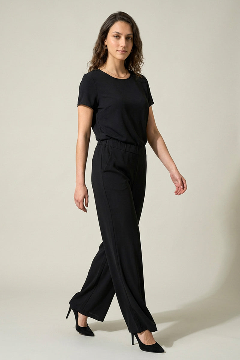 Μαύρο wide leg παντελόνι με ελαστική μέση και χαλαρή γραμμή