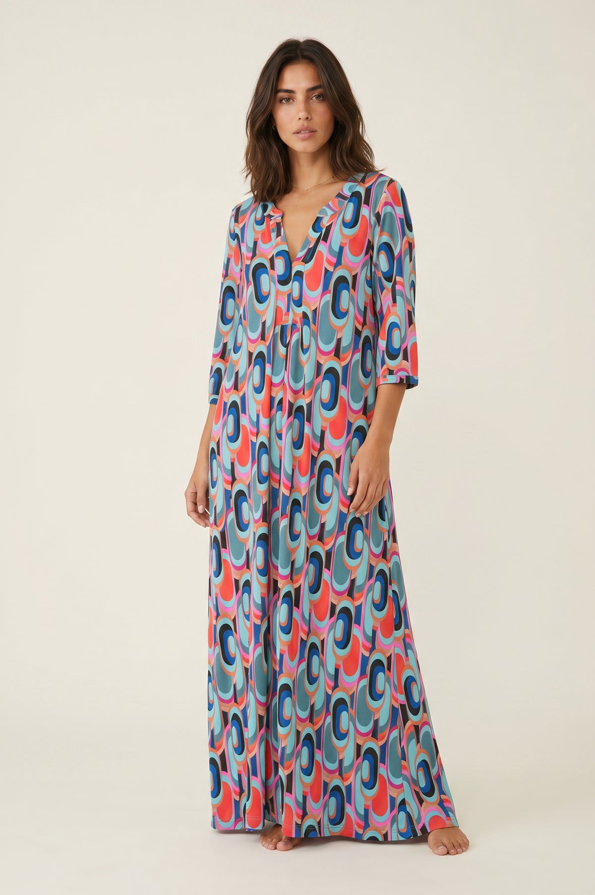 Maxi Φόρεμα με Retro Geometric Print