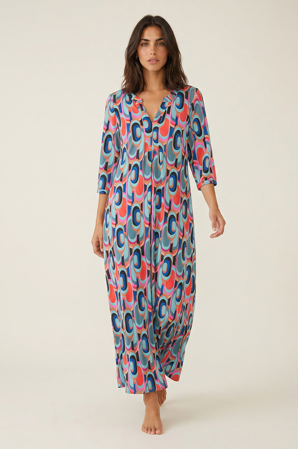 Maxi Φόρεμα με Retro Geometric Print