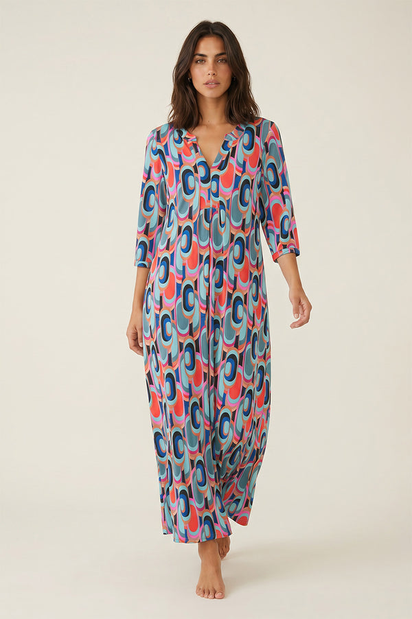 Maxi Φόρεμα με Retro Geometric Print