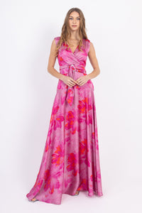 Maxi Φόρεμα Ροζ Floral με Ζώνη
