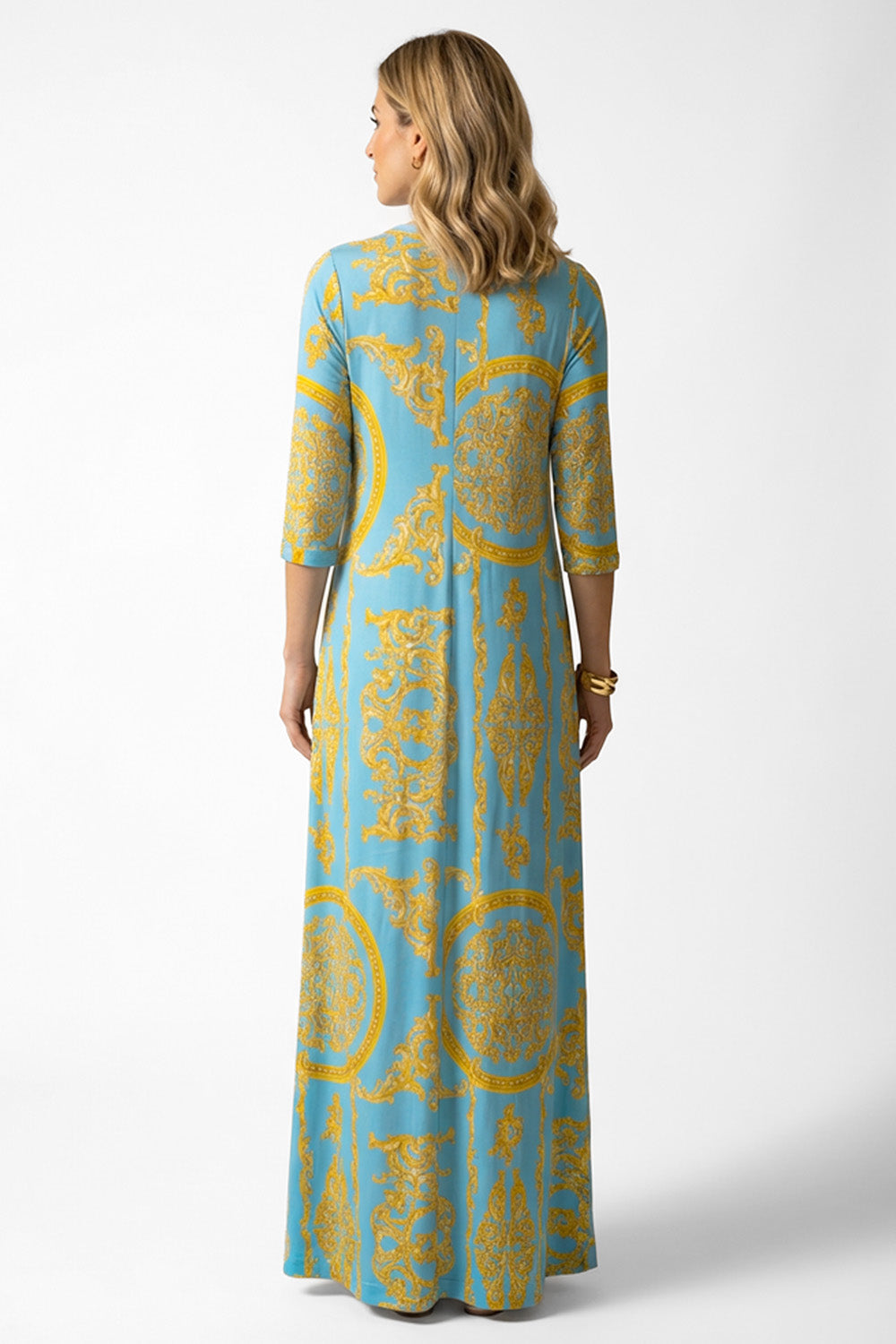 Μάξι Φόρεμα Τιρκουάζ με Χρυσό Baroque Print