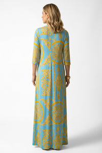 Μάξι Φόρεμα Τιρκουάζ με Χρυσό Baroque Print