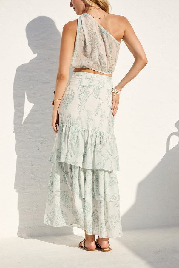 Μάξι εμπριμέ φούστα με βολάν πίσω όψη