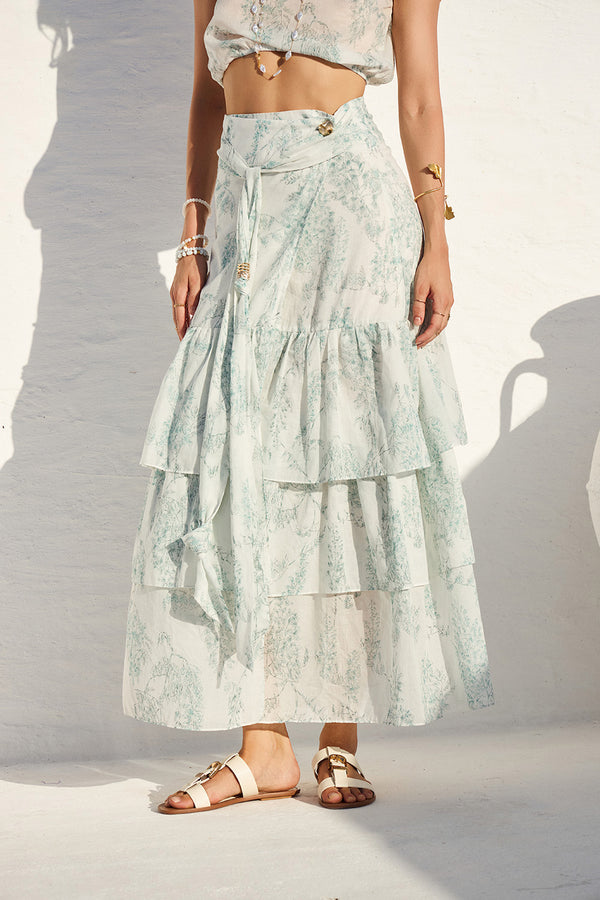 Μάξι εμπριμέ φούστα με βολάν πίσω όψη