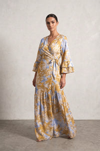 Μάξι Κρουαζέ Φόρεμα με Floral Print και Βολάν