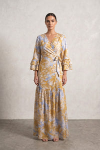 Μάξι Κρουαζέ Φόρεμα με Floral Print και Βολάν