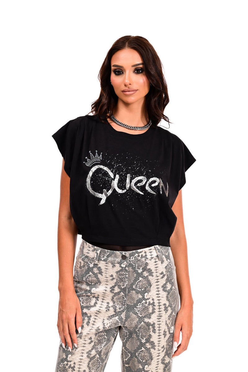 Μαύρο t-shirt Queen με στάμπα