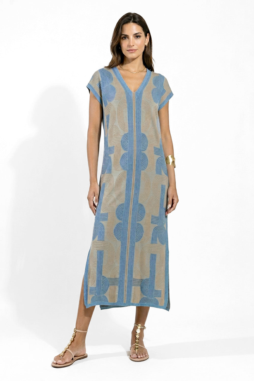 Μίντι φόρεμα lurex lyocell με V λαιμόκοψη σε ίσια γραμμή και διακριτική λάμψη