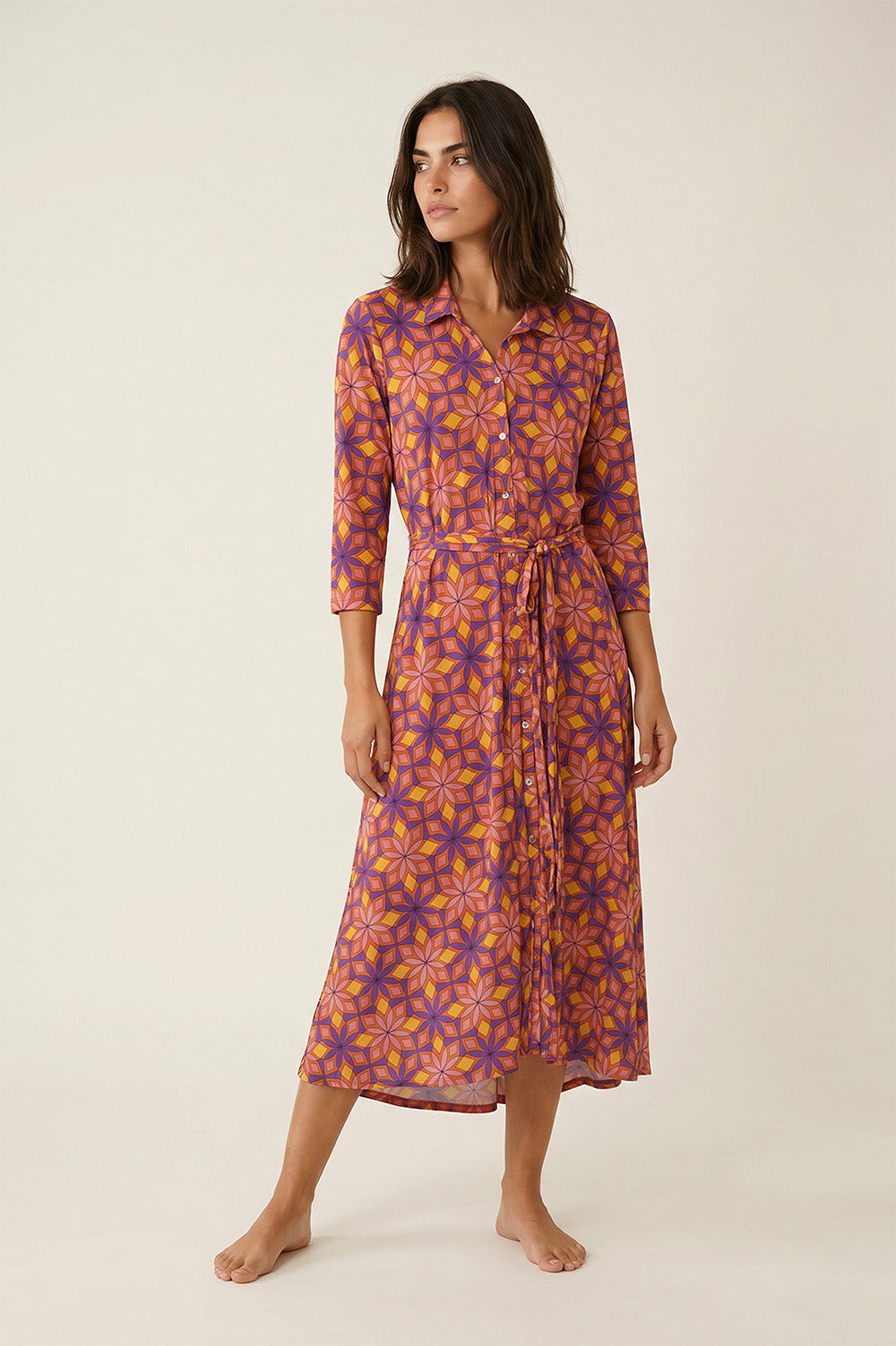 Midi Shirt Dress με Retro Floral Print