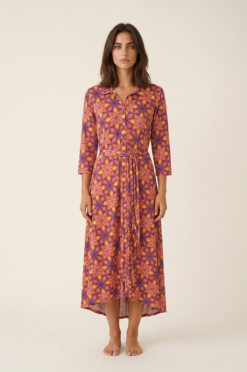 Midi Shirt Dress με Retro Floral Print